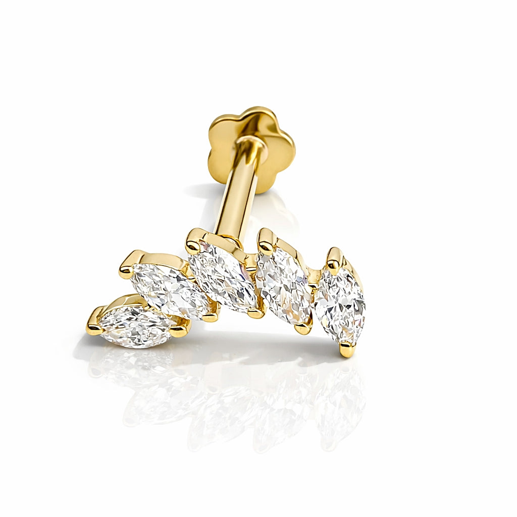 18K Gold Five Marquise Cluster Labret Lab Diamonds