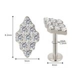 Titanium 16G (1.2MM) Internally Threaded 9 Crystal with Diamond Shaped Piercing Stud