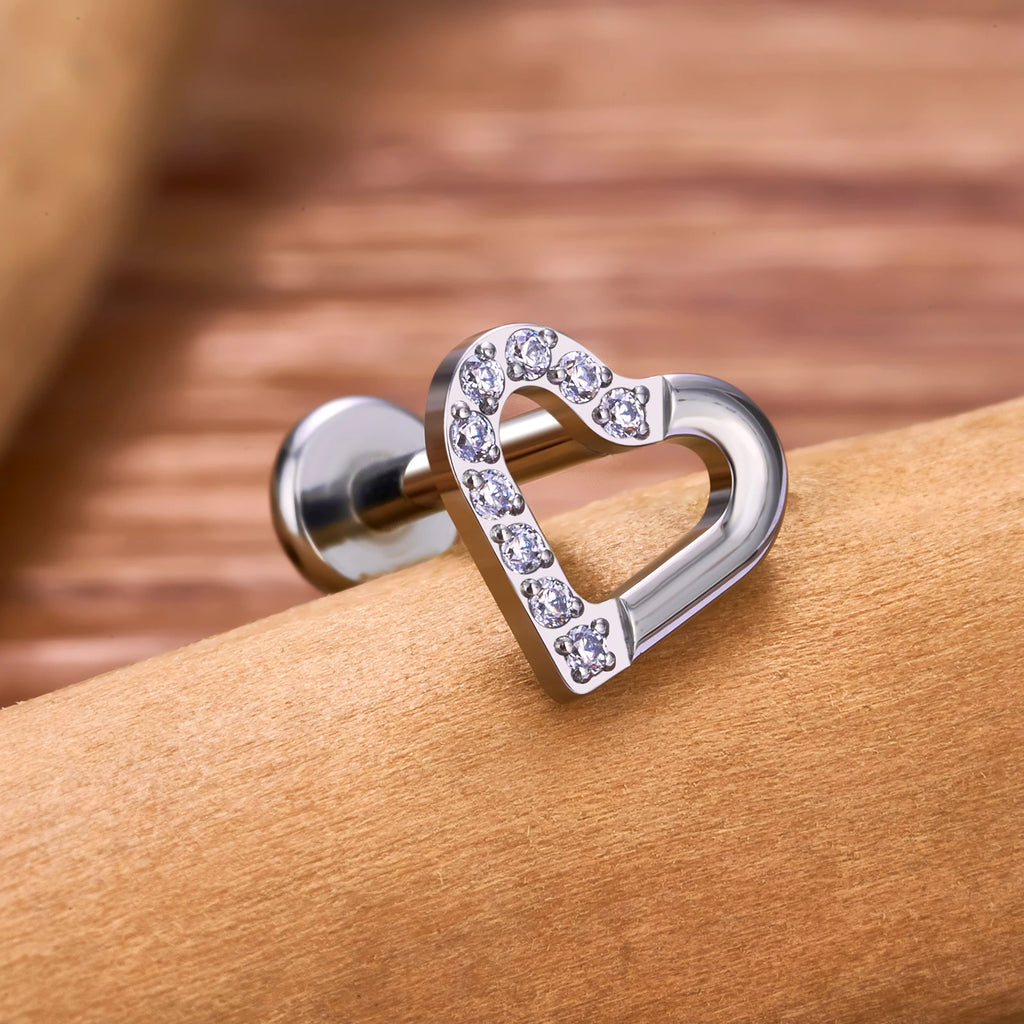 ASTM F136 Titanium 16G (1.2MM) Internally Threaded Heart Stud