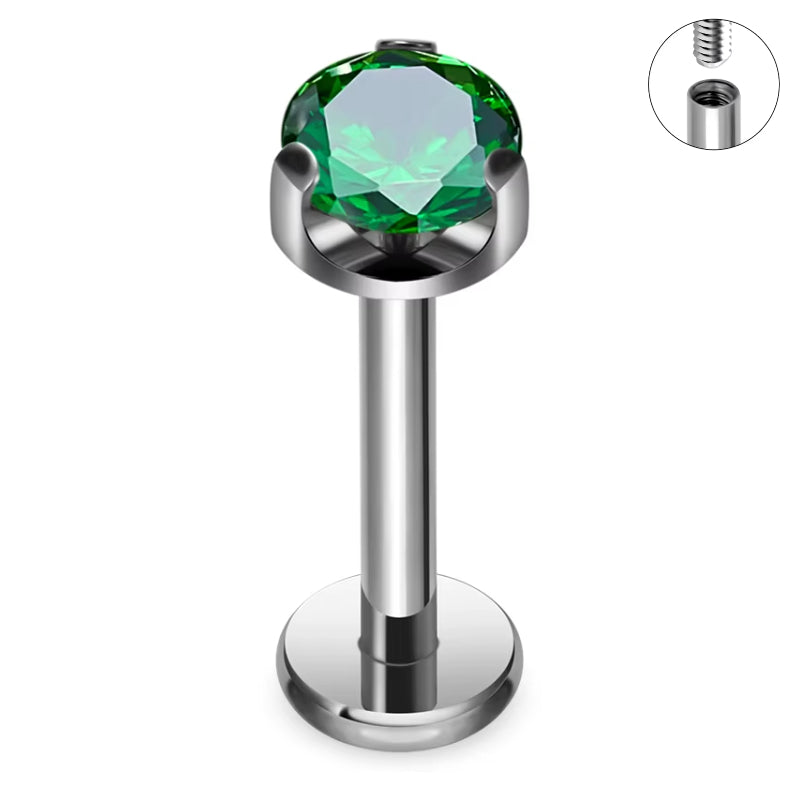 Natural Titanium 16G (1.2MM) Internally Threaded Crystal Labret Stud