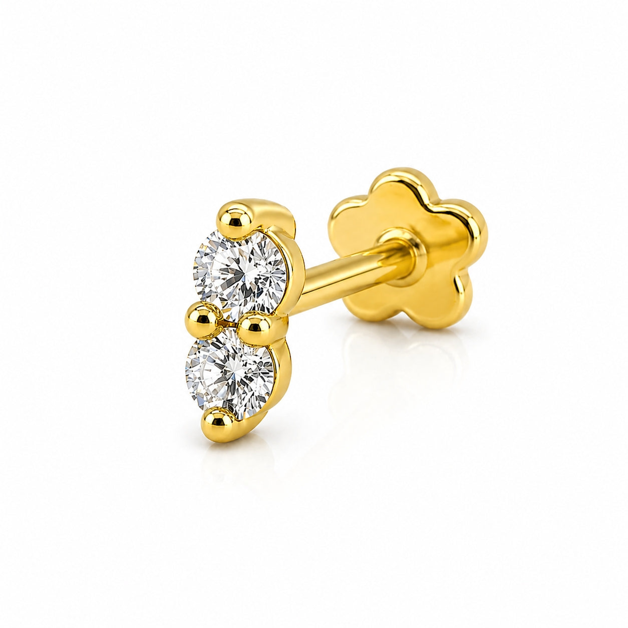 18K Solid Gold Dual Moissanite Flat Back Stud 