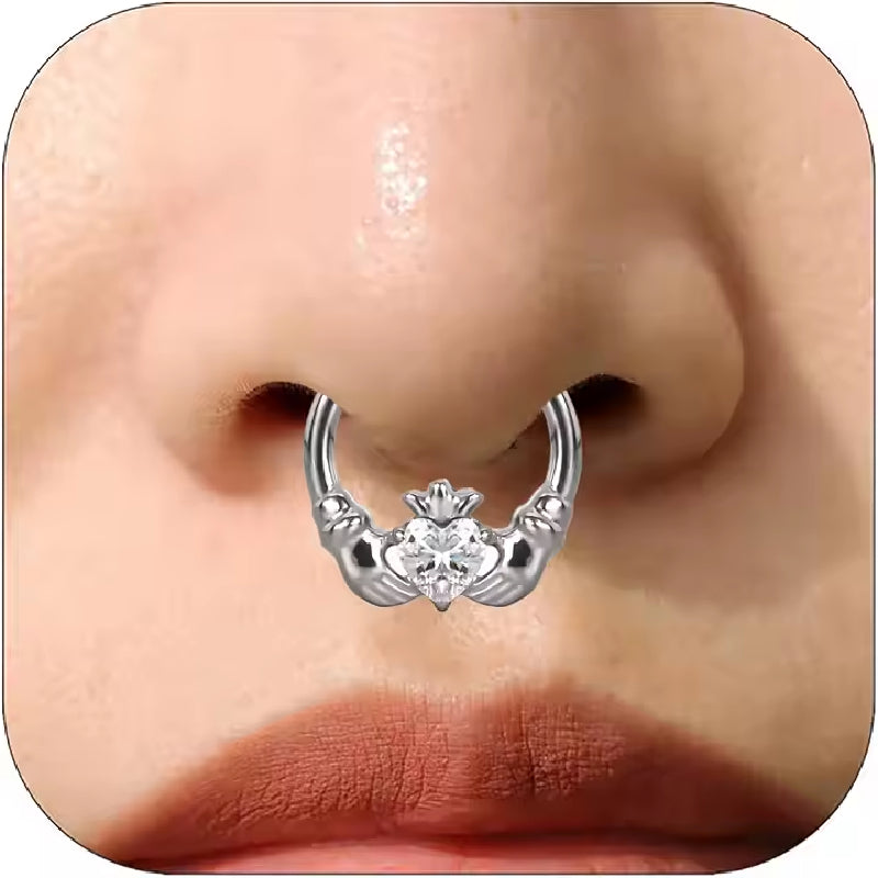 Titanium Heart in Hand Daith &amp; Septum Piercing Hoop 16G 8MM