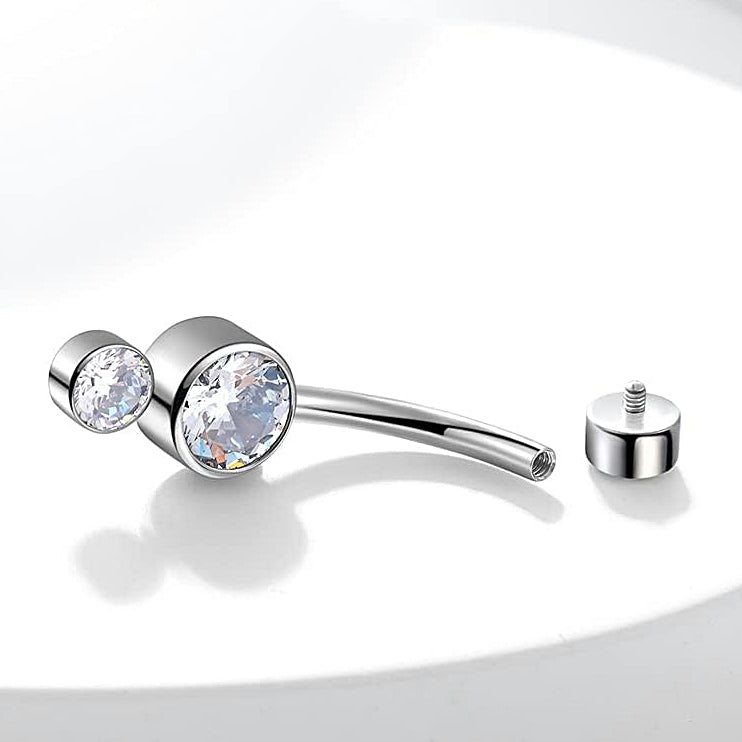 ASTM F136 Titanium 14G (1.6MM) Internally Threaded White Dual Stone Belly Button Piercing 10MM