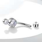 ASTM F136 Titanium 14G (1.6MM) Internally Threaded White Dual Stone Belly Button Piercing 10MM