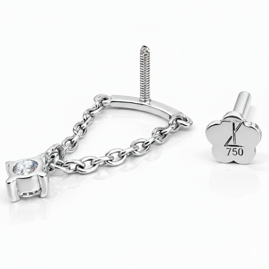 18K White Gold Hidden Helix Chain with Natural Diamond Drop