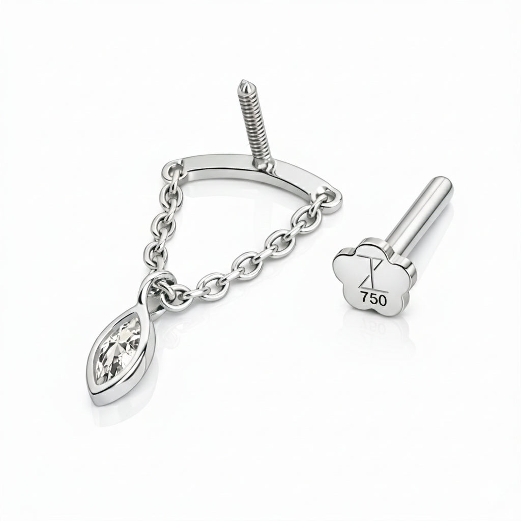 18K White Gold Marquise Diamond Hidden Helix Piercing
