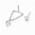 18K White Gold Hidden Helix Chain Stud with Heart-Shape Moissanite