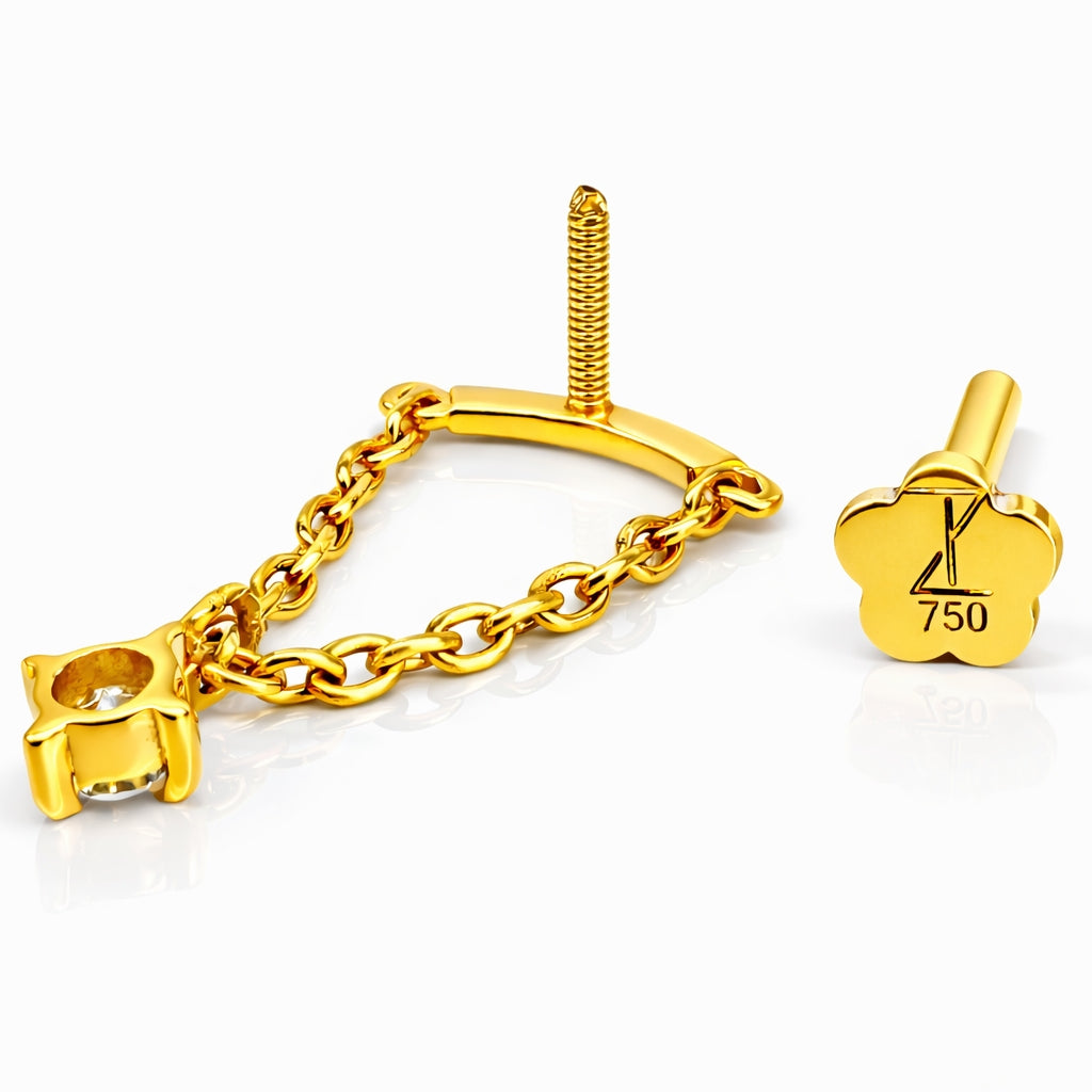 18K Yellow Gold Hidden Helix Chain Stud with Natural Diamond
