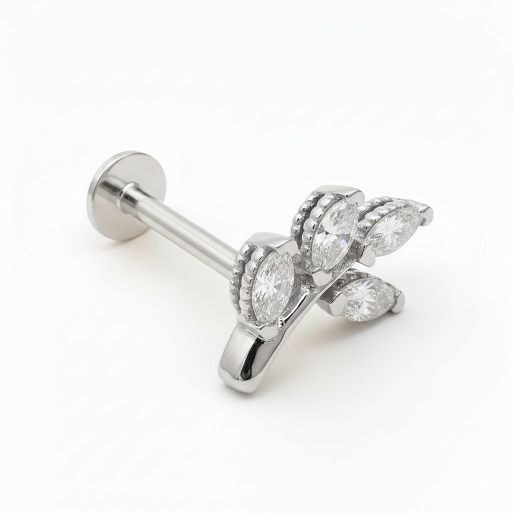 18K Gold Leaf Marquise Natural Diamond Stud (Right &amp; Left)