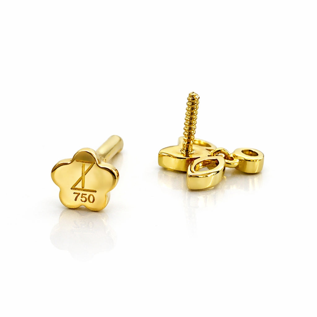 18K Gold Moissanite Lotus Dangle Flat-Back Stud