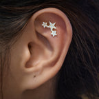 18K Yellow Gold Triple Star Moissanite Threaded End – 16G (Sold Per Piece)