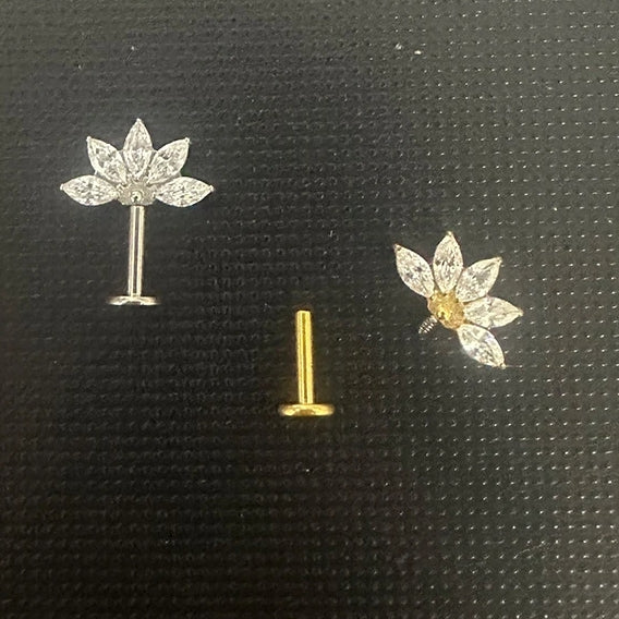 Vertical Helix Titanium Jewelry – 5 CZ Lotus Design