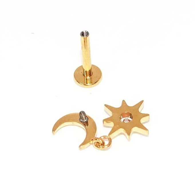 Titanium 16G (1.2mm) Internally Threaded Moon Star Dangling Piercing Stud