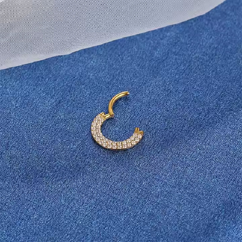 Titanium Front Crystal Daith &amp; Septum Piercing Hoop 16G 8MM