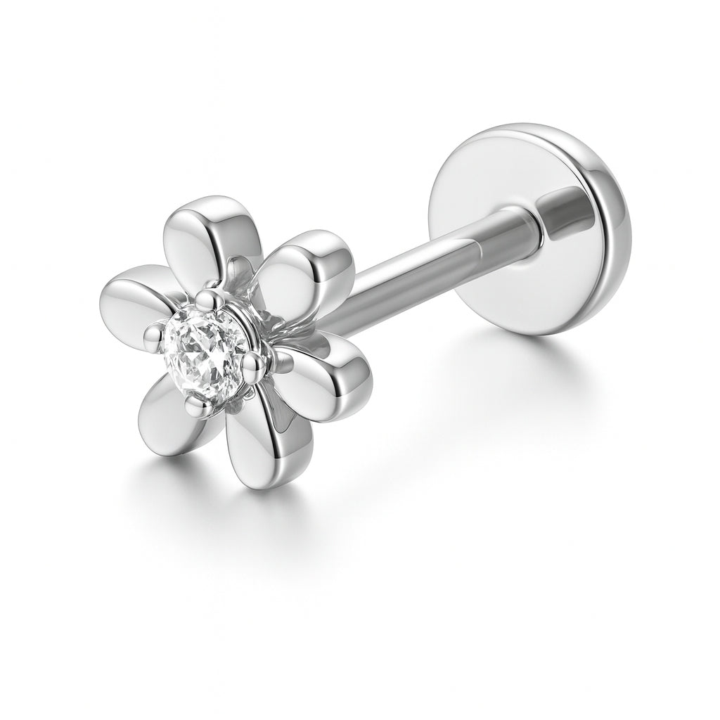 18K Gold Flower Labret with VVS D Color Lab Diamond