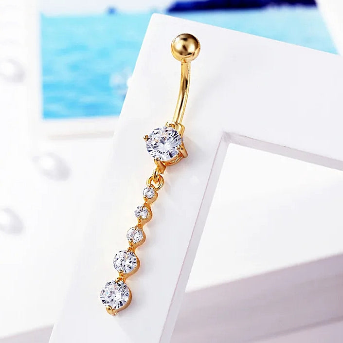 Titanium 14G (1.6MM) Externally Threaded Dangling Stones Belly Button Piercing 10MM