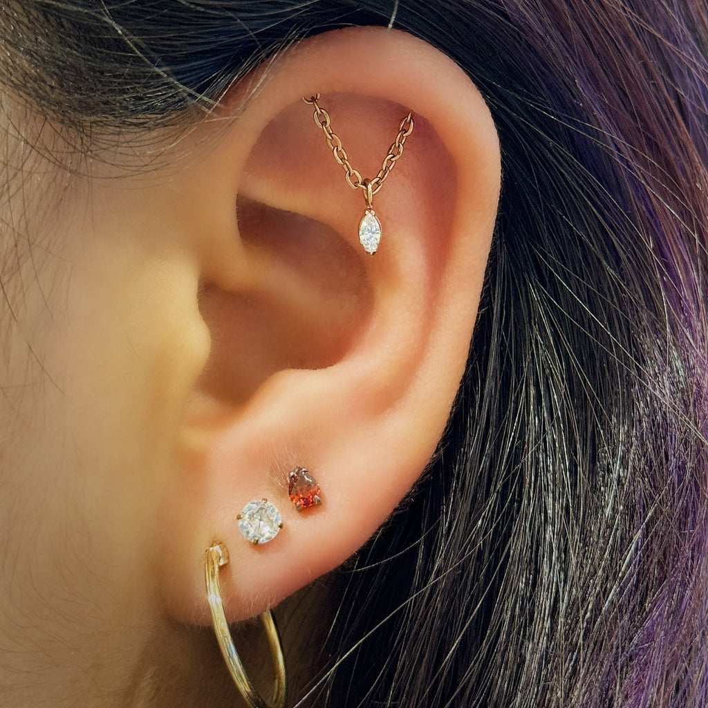 18K Rose Gold Hidden Helix Chain Stud with 4 mm Marquise Natural Diamond