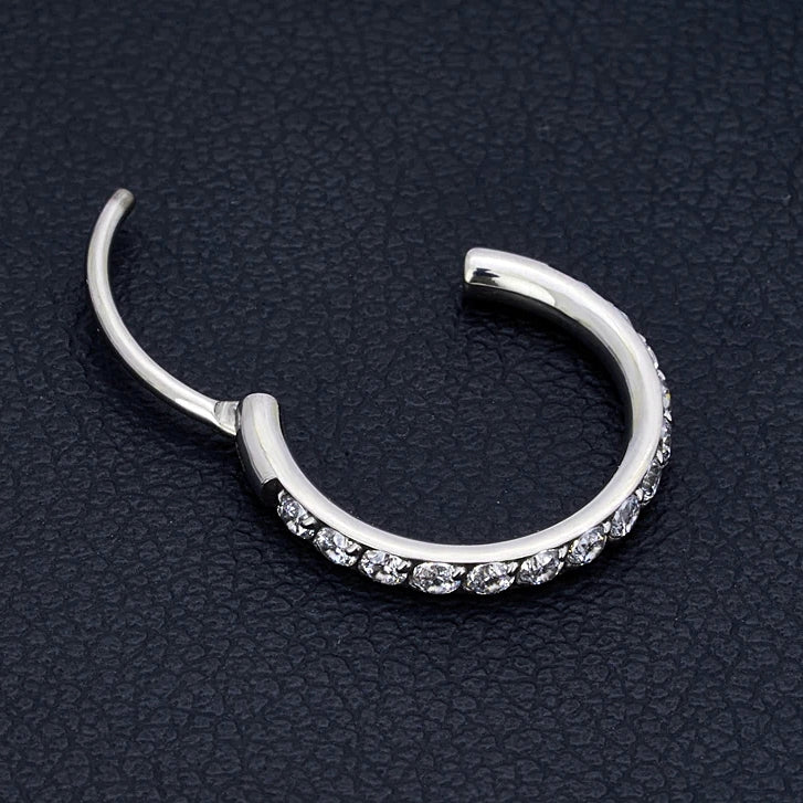 Ring_SS_01 ASTM F136 Titanium 20G (0.8MM) Click Lock Crystal Studed Ring Hoop Piercing