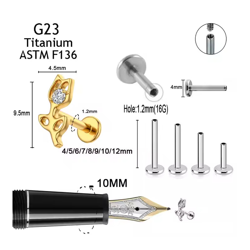Titanium 16G (1.2mm) Internally Threaded Rose Stud