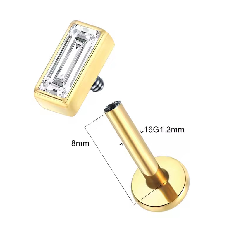Titanium 16G (1.2MM) Internally Threaded Rectangle Piercing Stud
