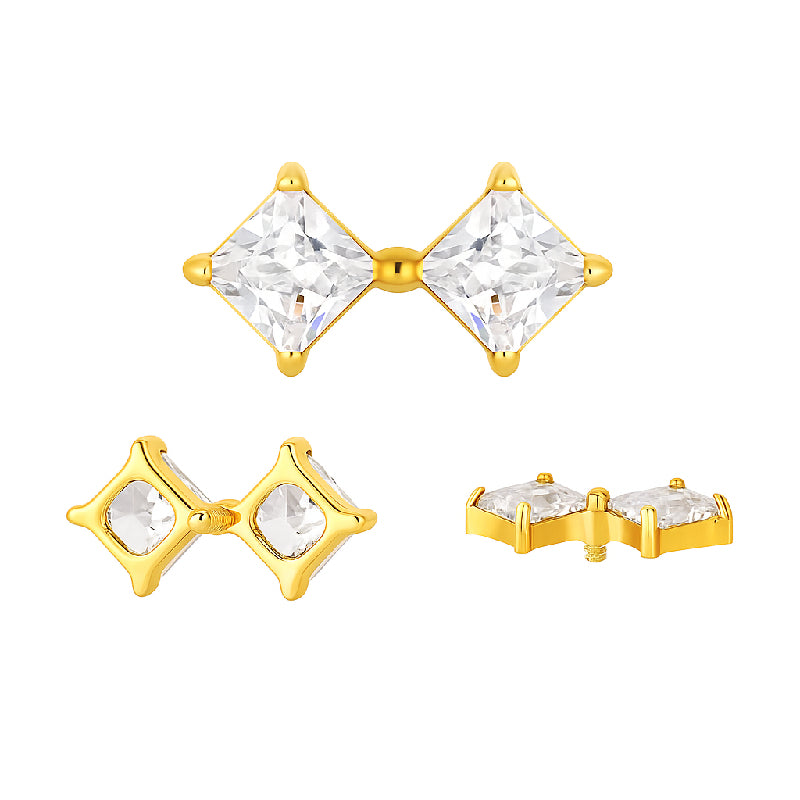 Titanium 16G (1.2MM) Internally Threaded Diamond Crystal Piercing Stud