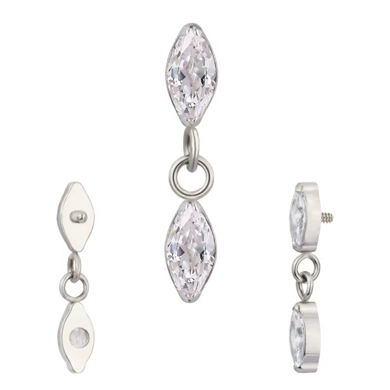 Titanium 16G (1.2mm) Internally Threaded Marquise Dangling Piercing Stud
