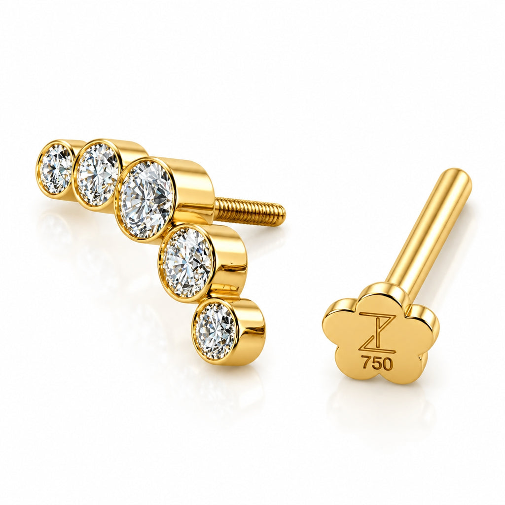 18K Gold Lab-Grown Diamond Graduated Arc Piercing Stud