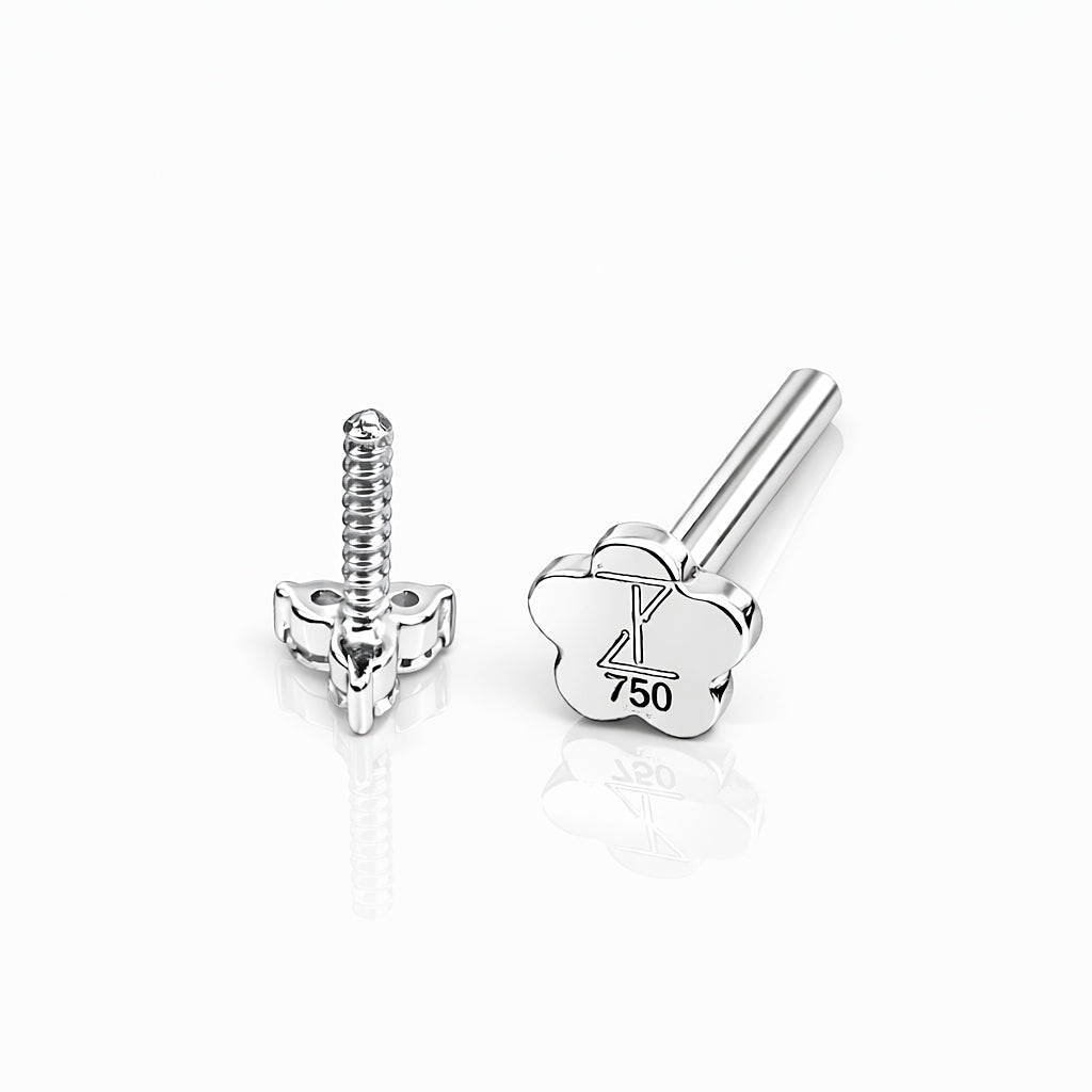 18K Gold Moissanite Flat Back Trinity Stud – Internally Threaded (16G)