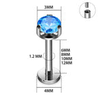 Natural Titanium 16G (1.2MM) Internally Threaded Crystal Labret Stud