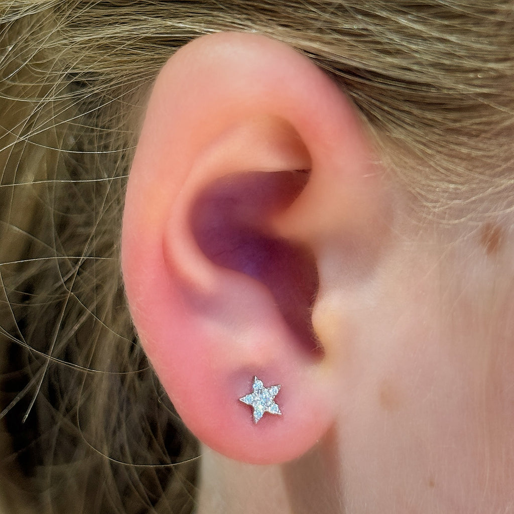 18K Gold Star Moissanite Flat Back Ear Piercing Stud