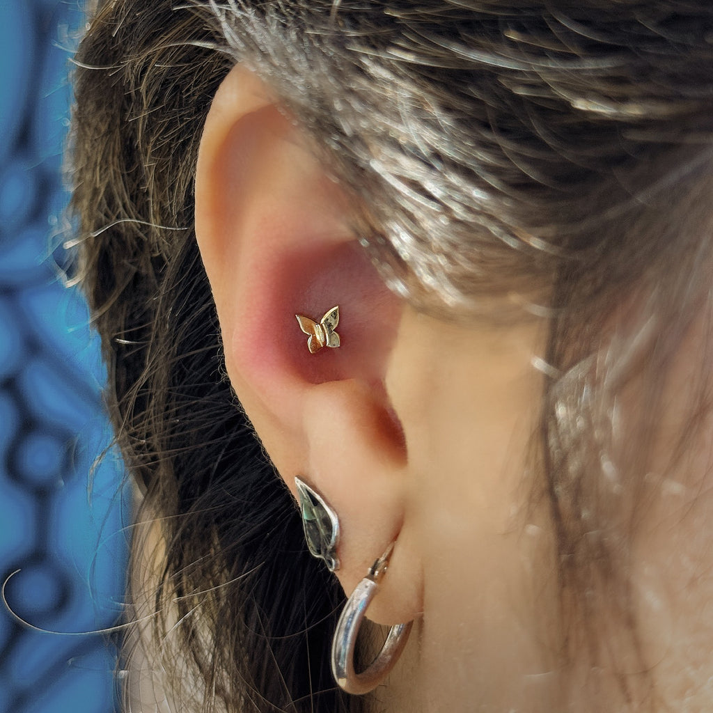 18K Gold Solid Butterfly Ear Piercing Stud