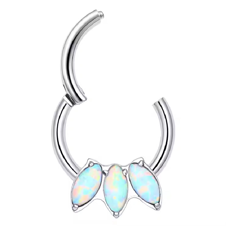Titanium 3 Opal Stone Daith &amp; Septum Piercing Hoop 16G 8MM