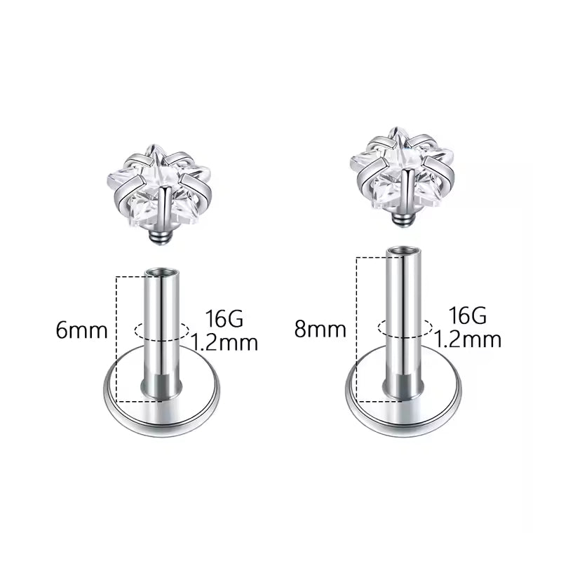 Titanium Internally Threaded Star Crystal Labret Stud