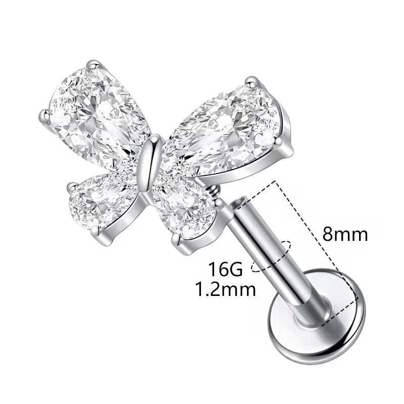 Titanium 16G (1.2MM) Internally Threaded Butterfly Labret Stud