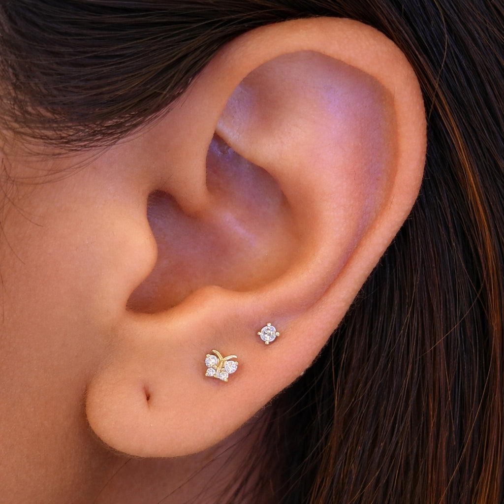 18K Gold Moissanite Butterfly Ear Piercing Stud