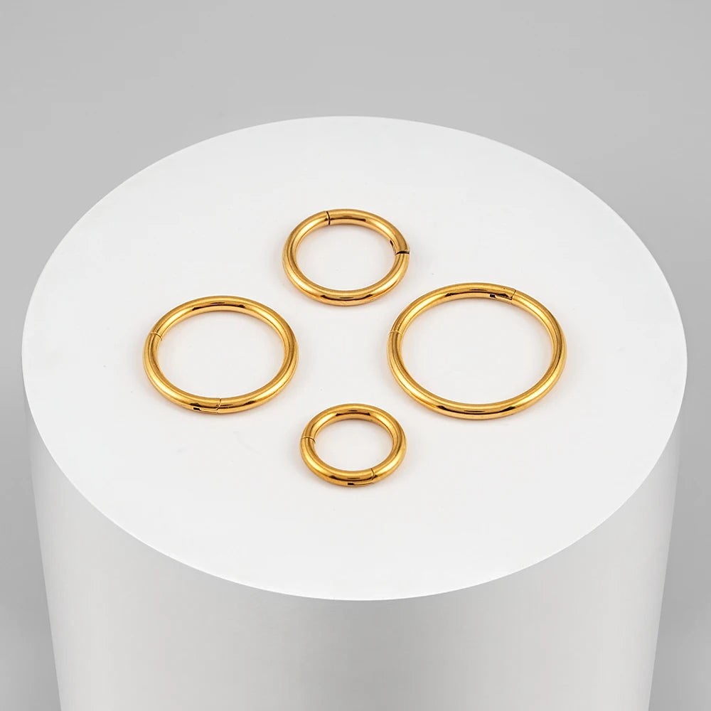 ASTM F136 Titanium 18G (1.0MM) Hinged Lock Plain Golden Piercing Ring Hoop