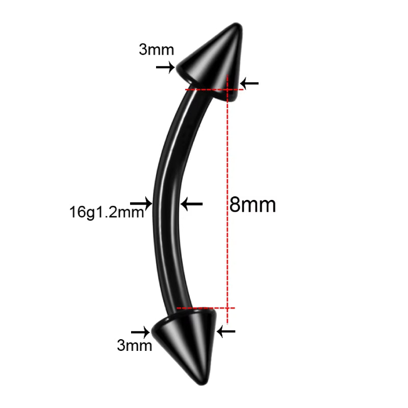 Natural Titanium 16G (1.2MM) Internally Threaded Spike Rook Eyebrow Piercing