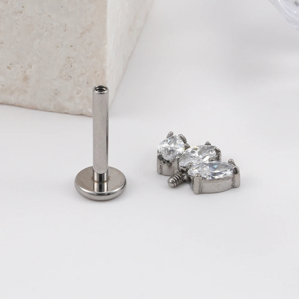 Vertical Helix Titanium Jewelry – 3 CZ Marquise Cluster