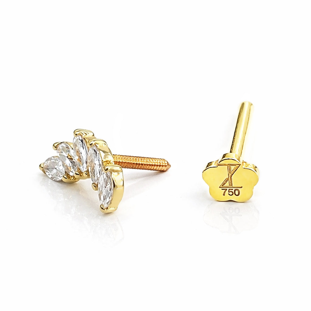 18K Gold Five Marquise Cluster Labret Lab Diamonds