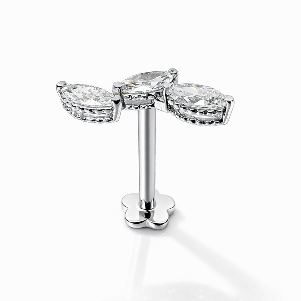 18K Gold Triple Marquise Diamond Stud (Sold Per Piece)