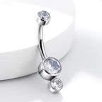 ASTM F136 Titanium 14G (1.6MM) Internally Threaded White Dual Stone Belly Button Piercing 10MM