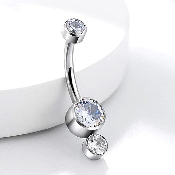 ASTM F136 Titanium 14G (1.6MM) Internally Threaded White Dual Stone Belly Button Piercing 10MM