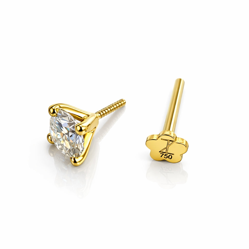 18K Gold Lab Diamond Flat Back Stud – Internally Threaded (16G)