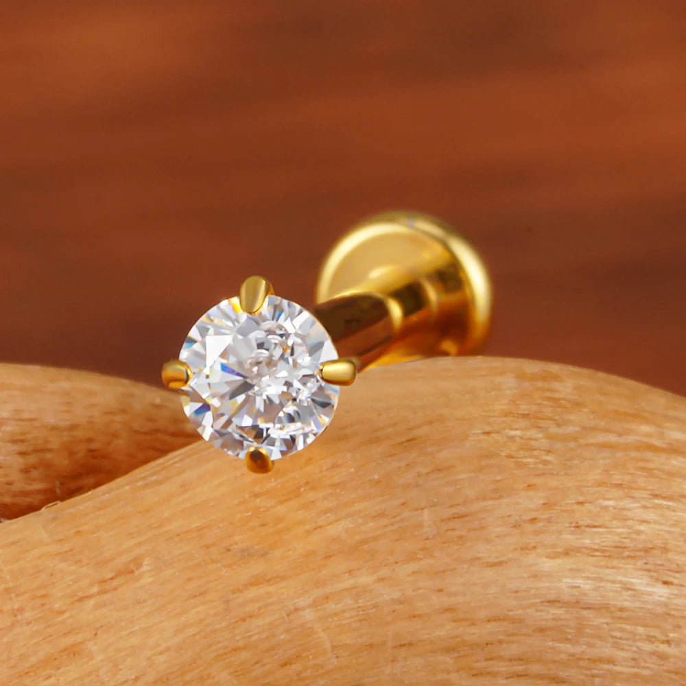 Titanium 16G (1.2MM) Internally Threaded Crystal Labret Stud