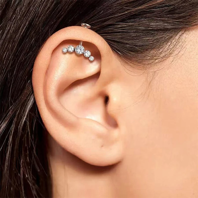 Vertical Helix &amp; Traditional Maharashtrian Bugadi Piercing — 5 CZ Cluster