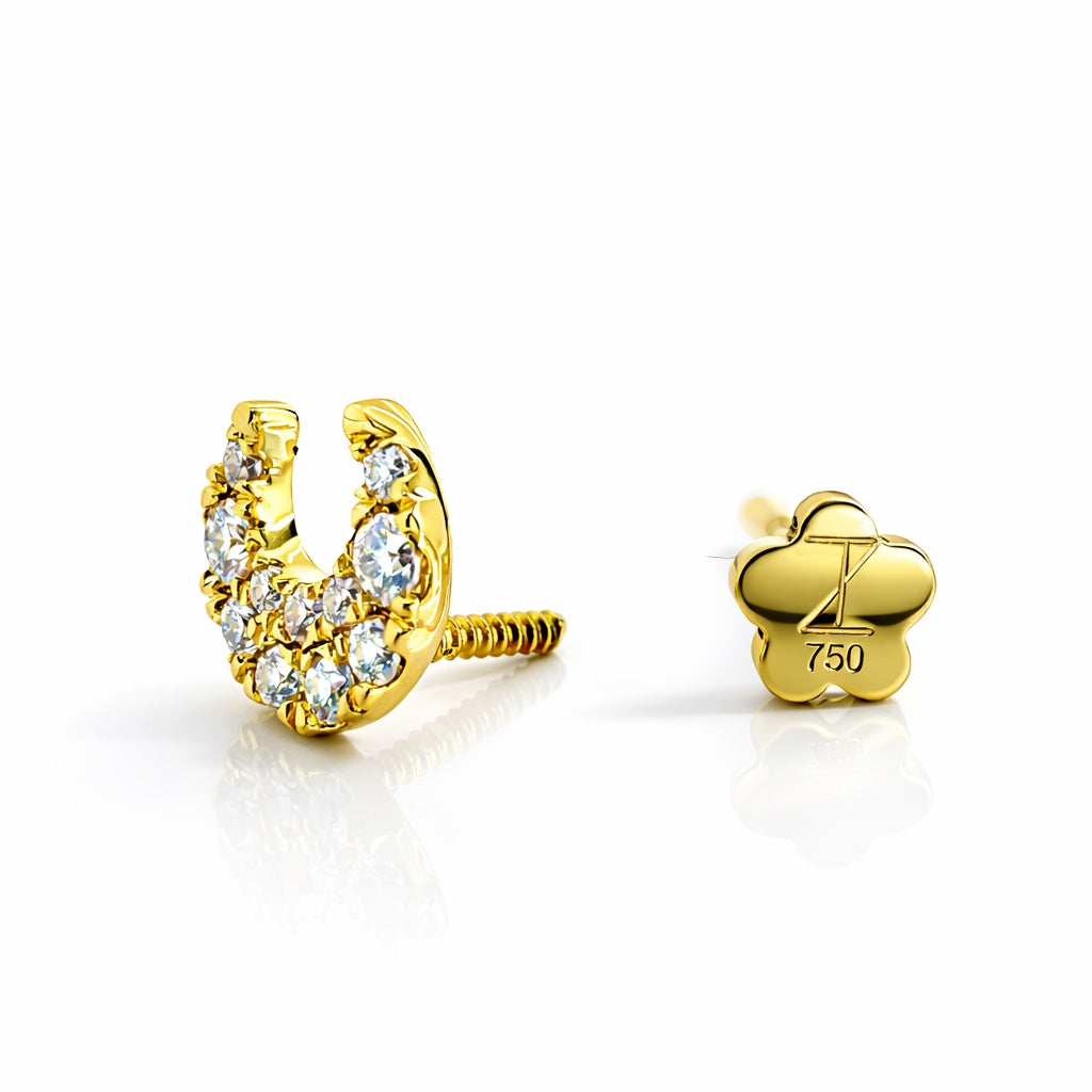18K Gold Crescent Moon Moissanite Ear Piercing Stud