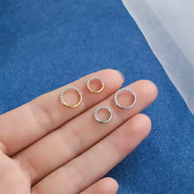 Titanium Front Crystal Daith &amp; Septum Piercing Hoop 16G 8MM