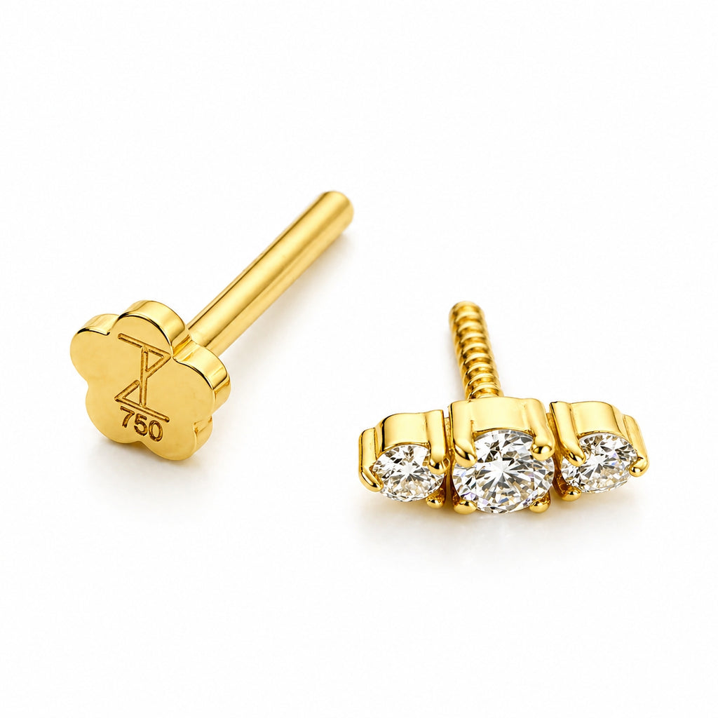 18K Gold Three Moissanite Flat Back 