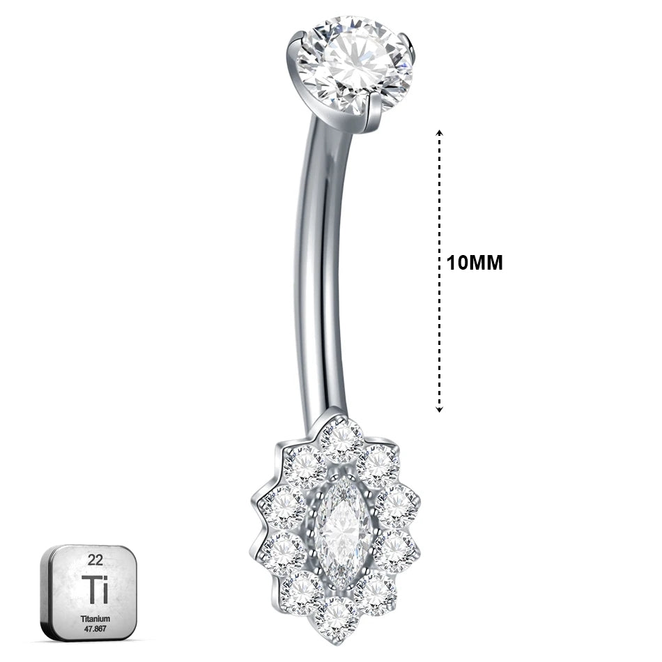 Premium Titanium Sunflower Belly Ring | 14G (1.6MM) | 10MM Bar