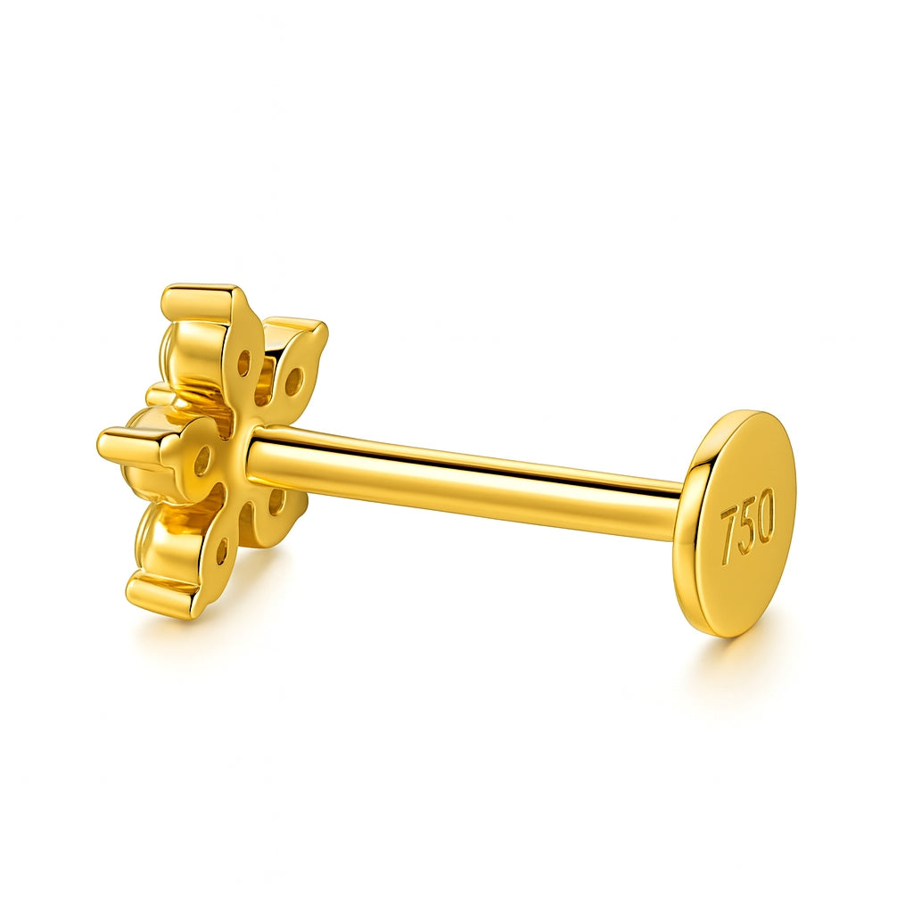 18K Gold Diamond Flower Labret with Natural Round Diamonds
